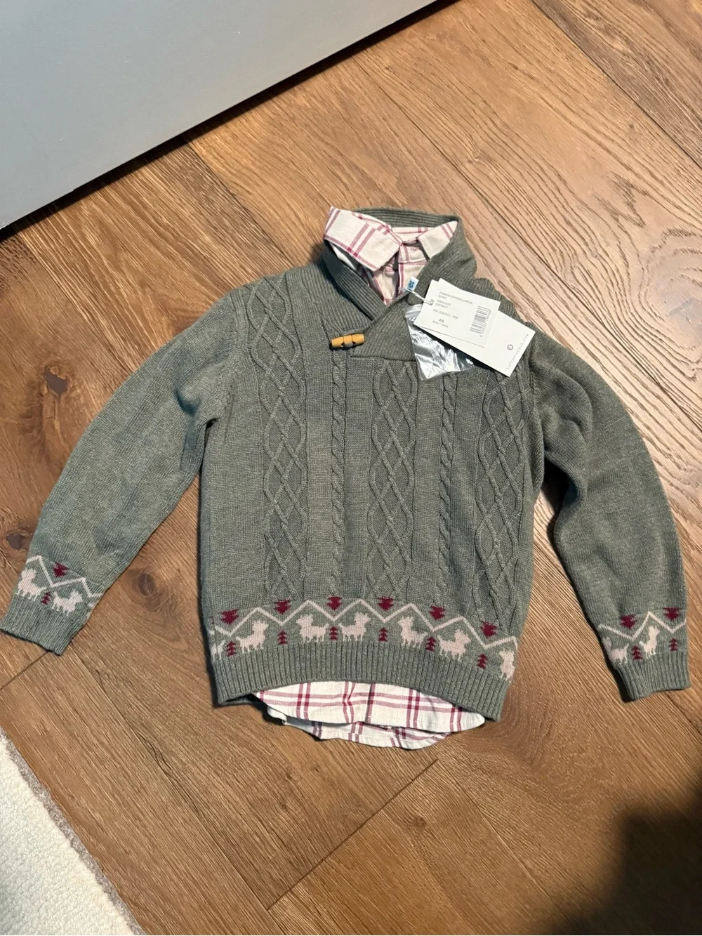 Tutto Piccolo Boys Cable Knit Shawl Collar Sweater With Matching Button Down